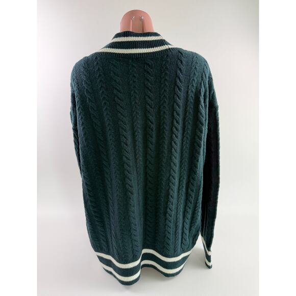 Victoria's Secret PINK Varsity Knit Oversized Green Cardigan Sweater  Size M - Picture 6 of 10